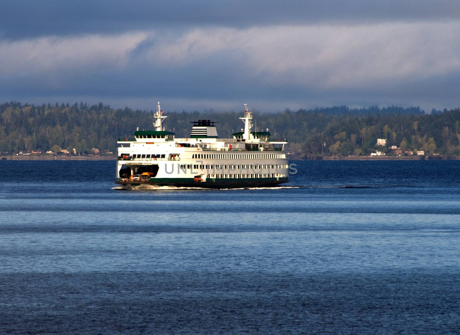 Puget Sound Ferry v1 is one of the many Ferries in the state of Washington captured near Seattle. There is a cloudy sky which is common sight for the region.

