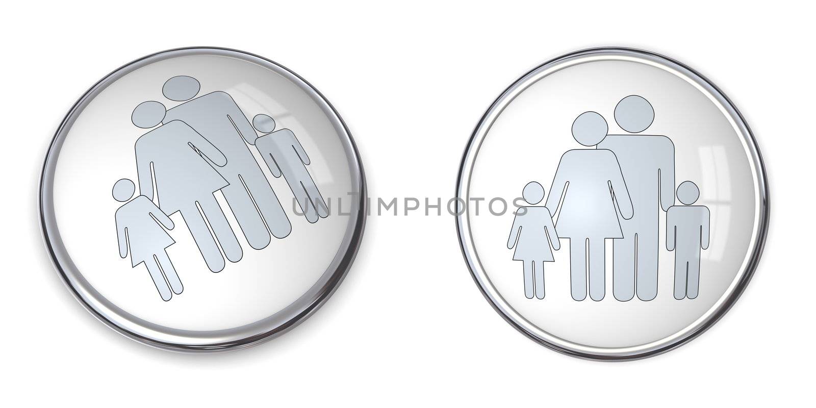 3D button with silver gray family with kids pictogram