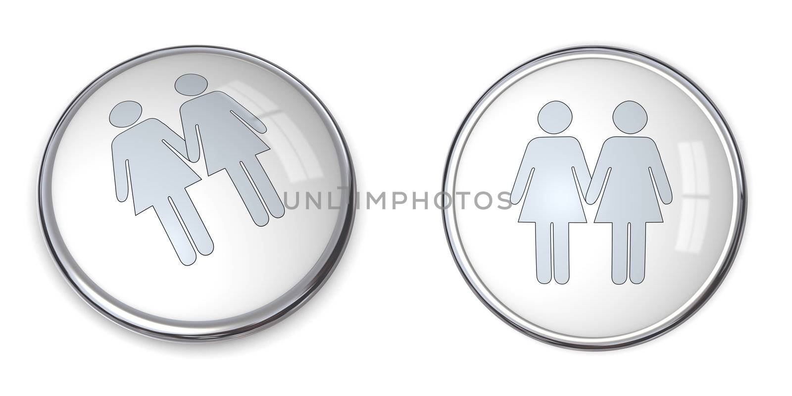 3D button female couple pictogram - silver gray