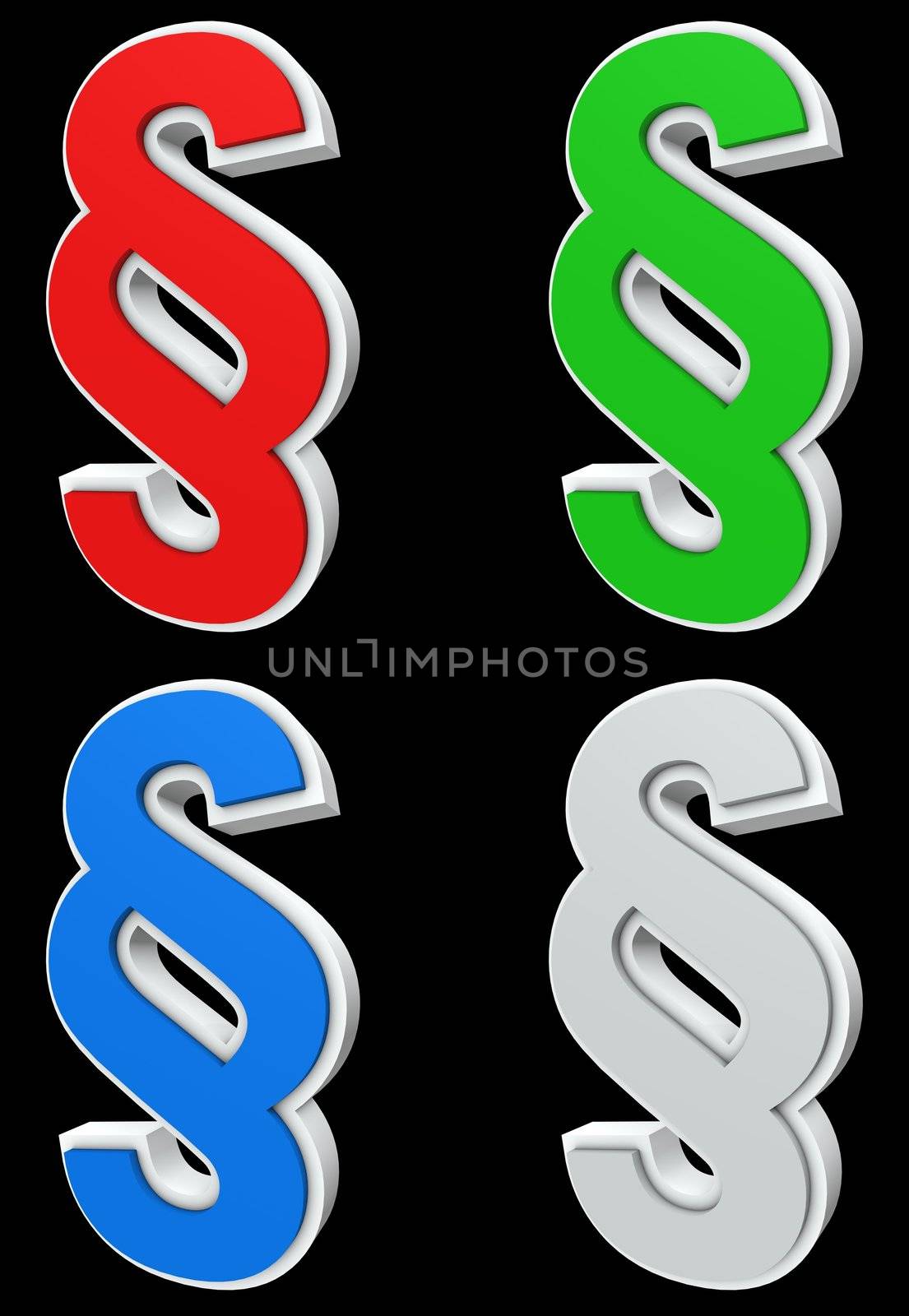 paragraph symbol in red, green, white, blue