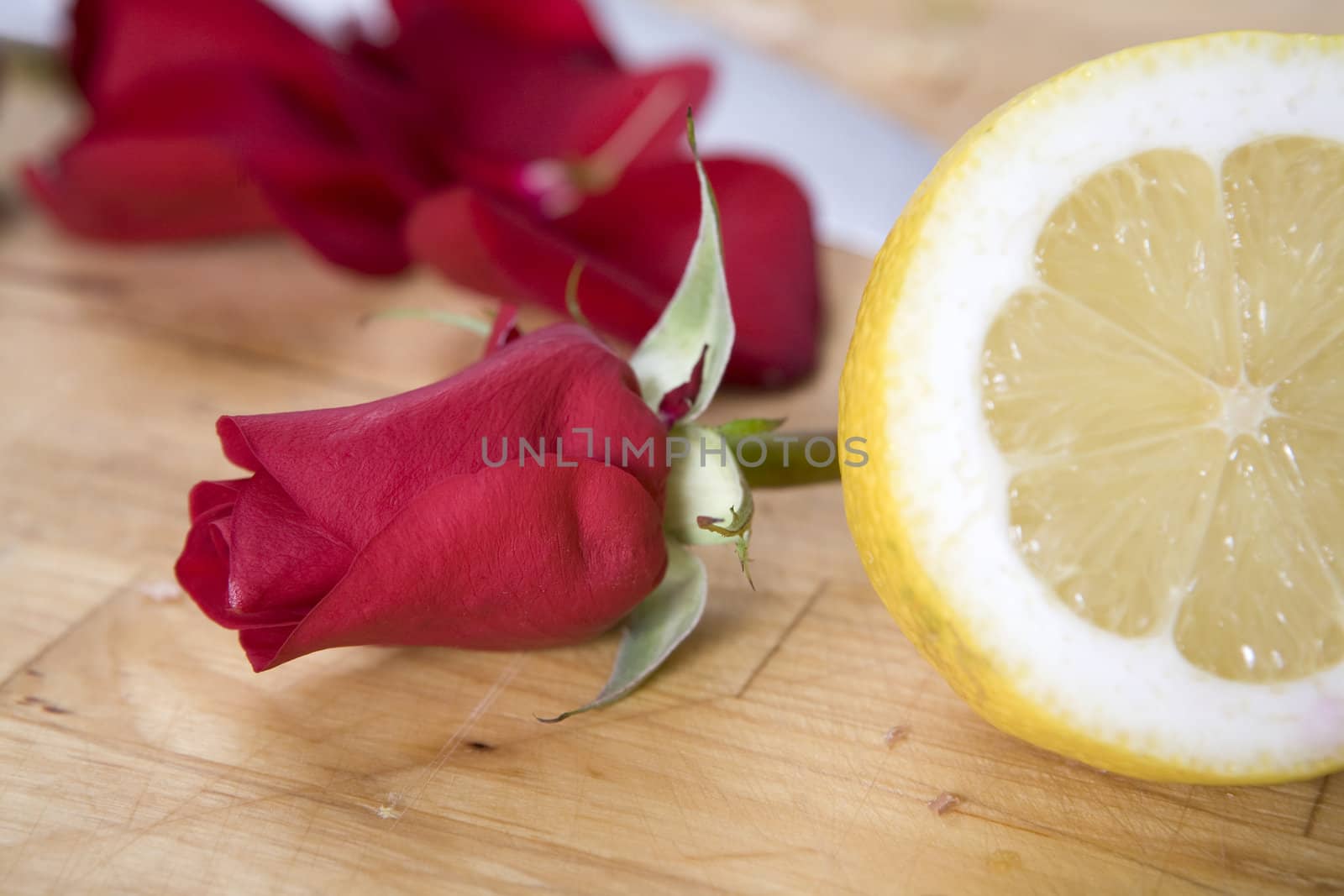 Rose and lemon. Decoration for meat