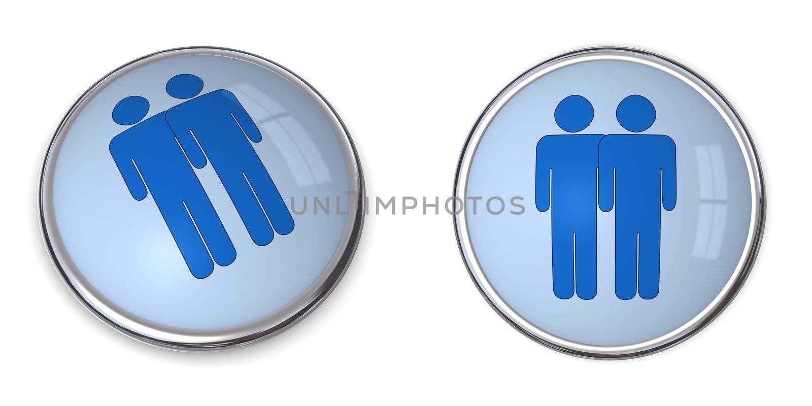 3D button blue male couple pictogram on blue background