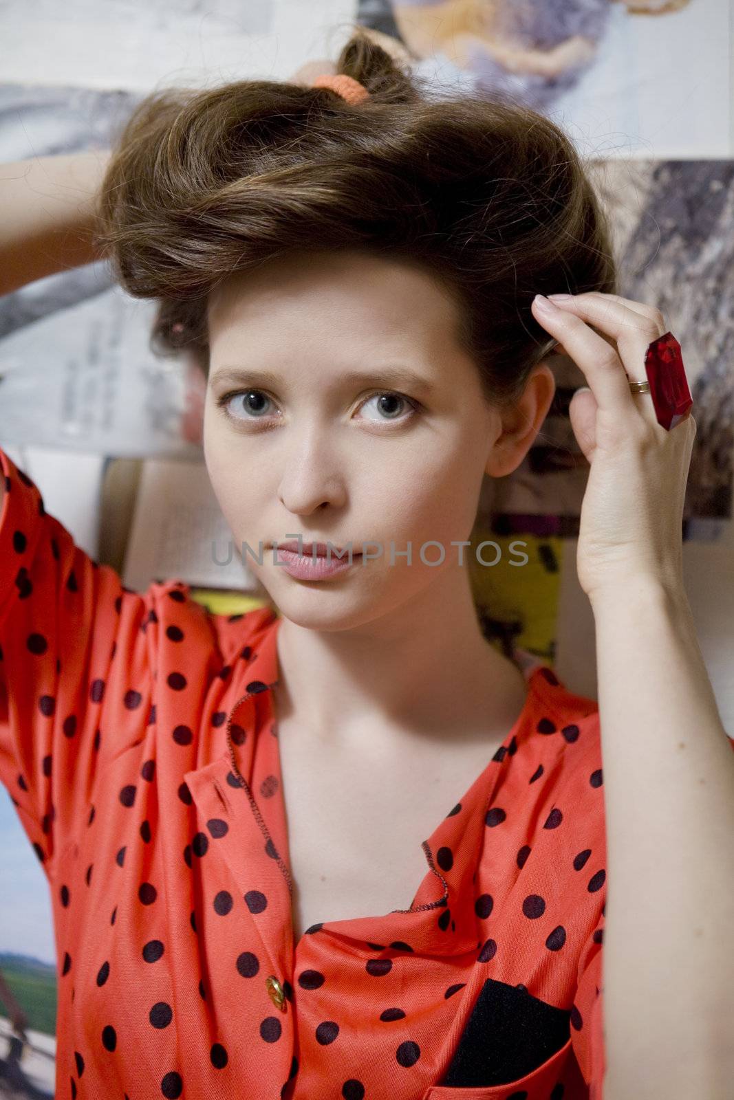 portrait of young attractive girl wearing vintage dress