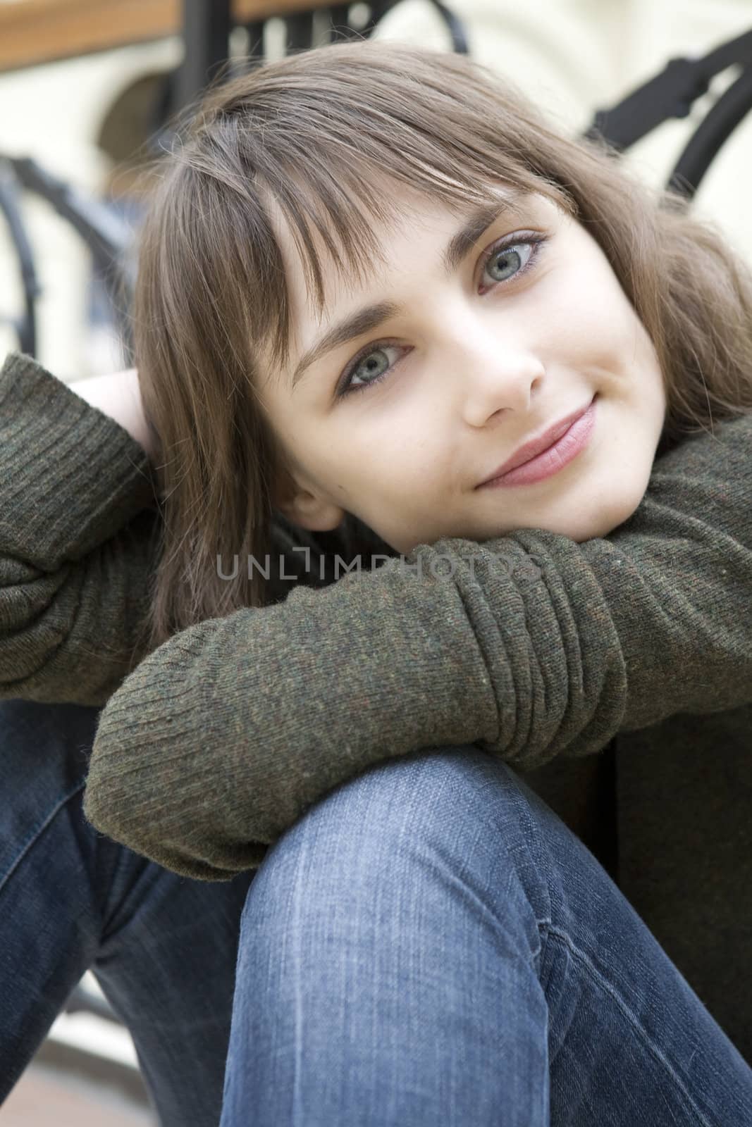 closeup portrait of young serious attractive red hair woman with by elenarostunova