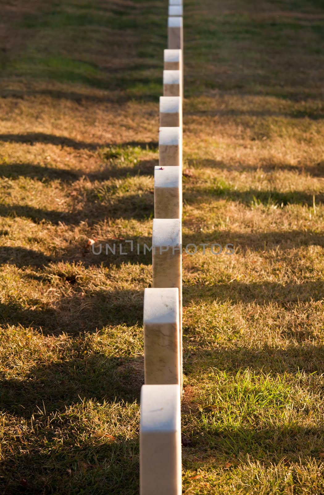 Gravestones lit by the setting sun in Arlington Cemetery