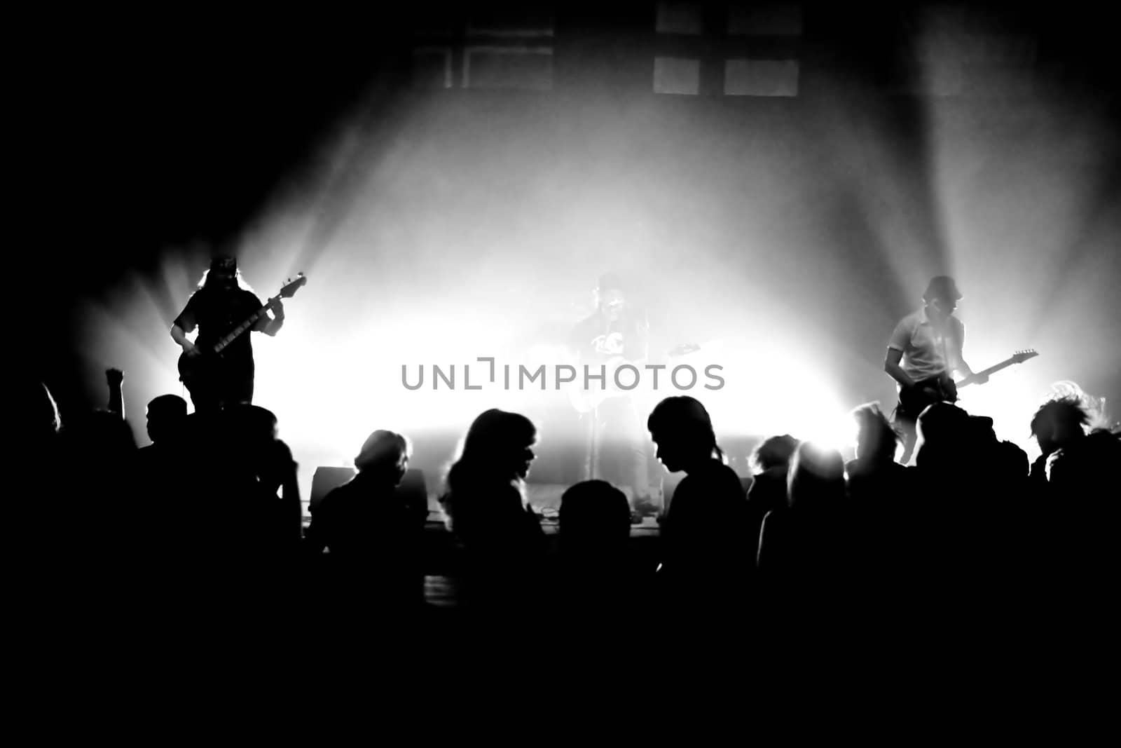 Black-and-white photo from a rock concert