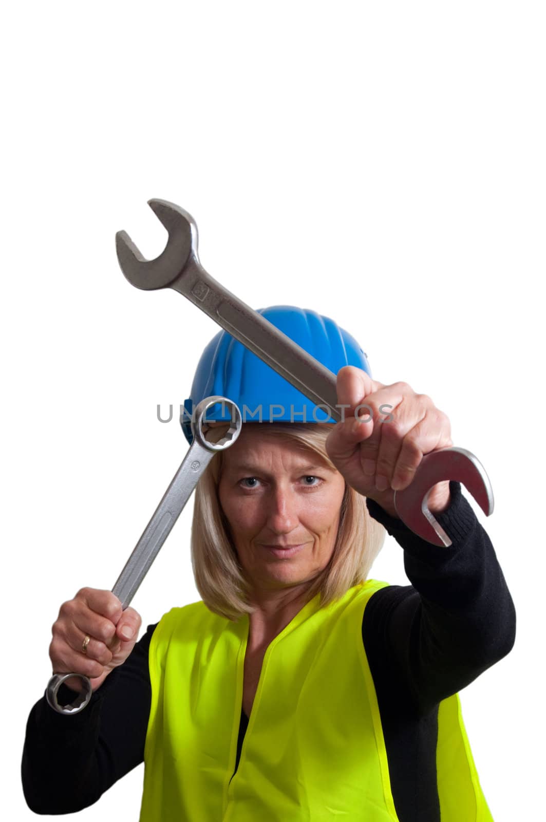 Woman with tools as cut out.