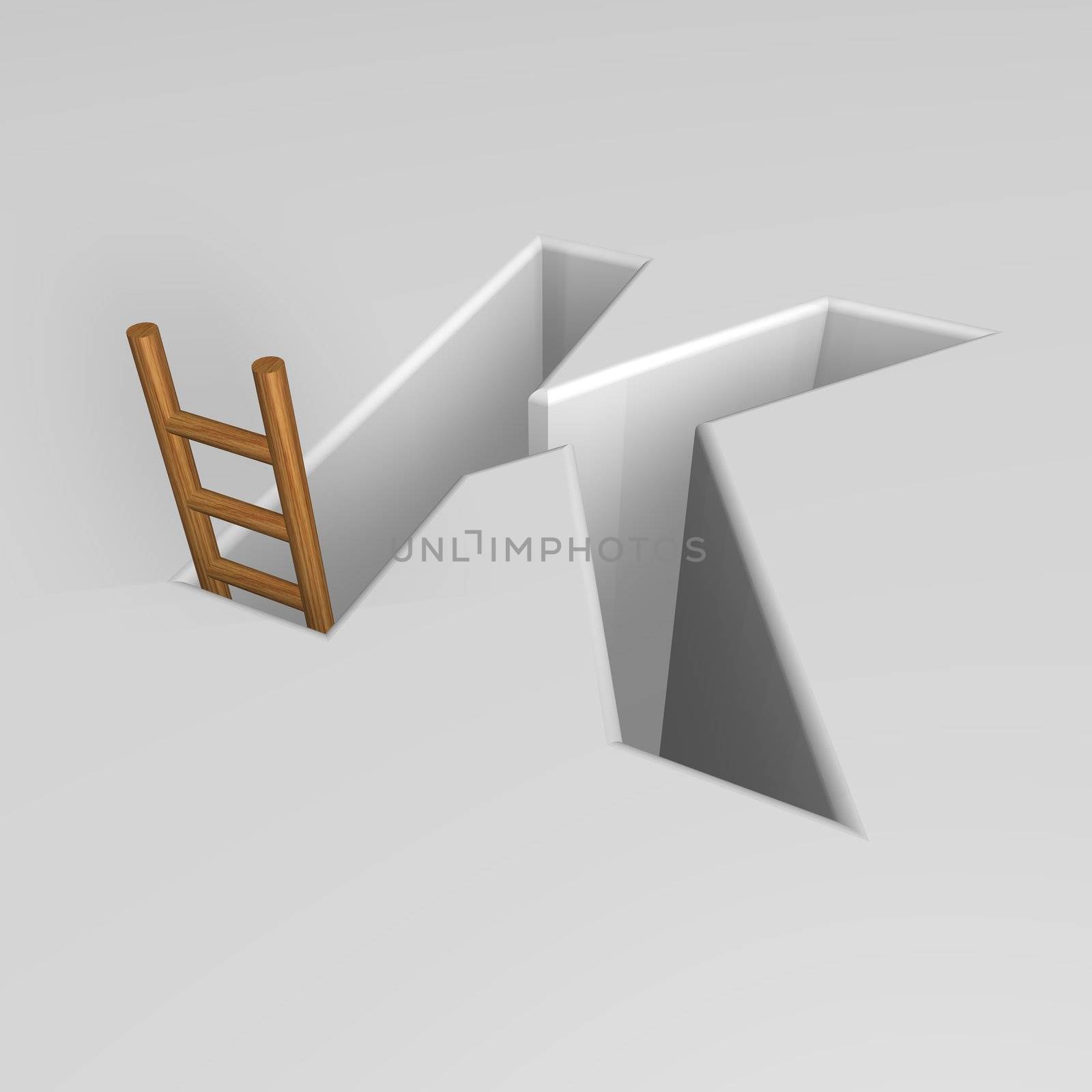 uppercase letter k shape hole with ladder - 3d illustration