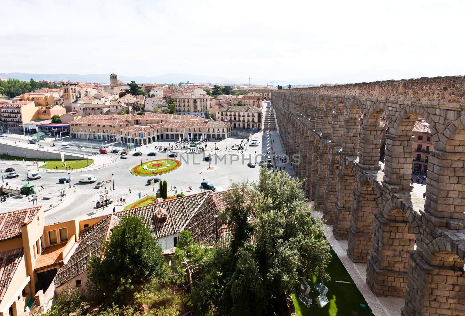 The famous ancient aqueduct in Segovia Spain