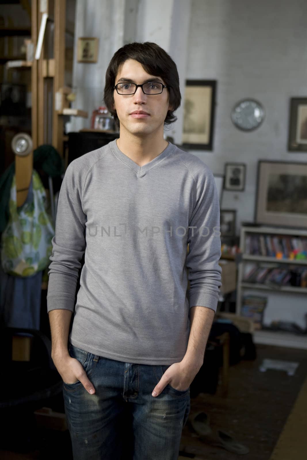 portrait young handsome man in glasses by elenarostunova