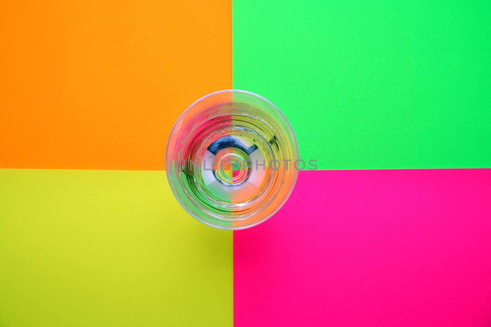 glass of water over colored background