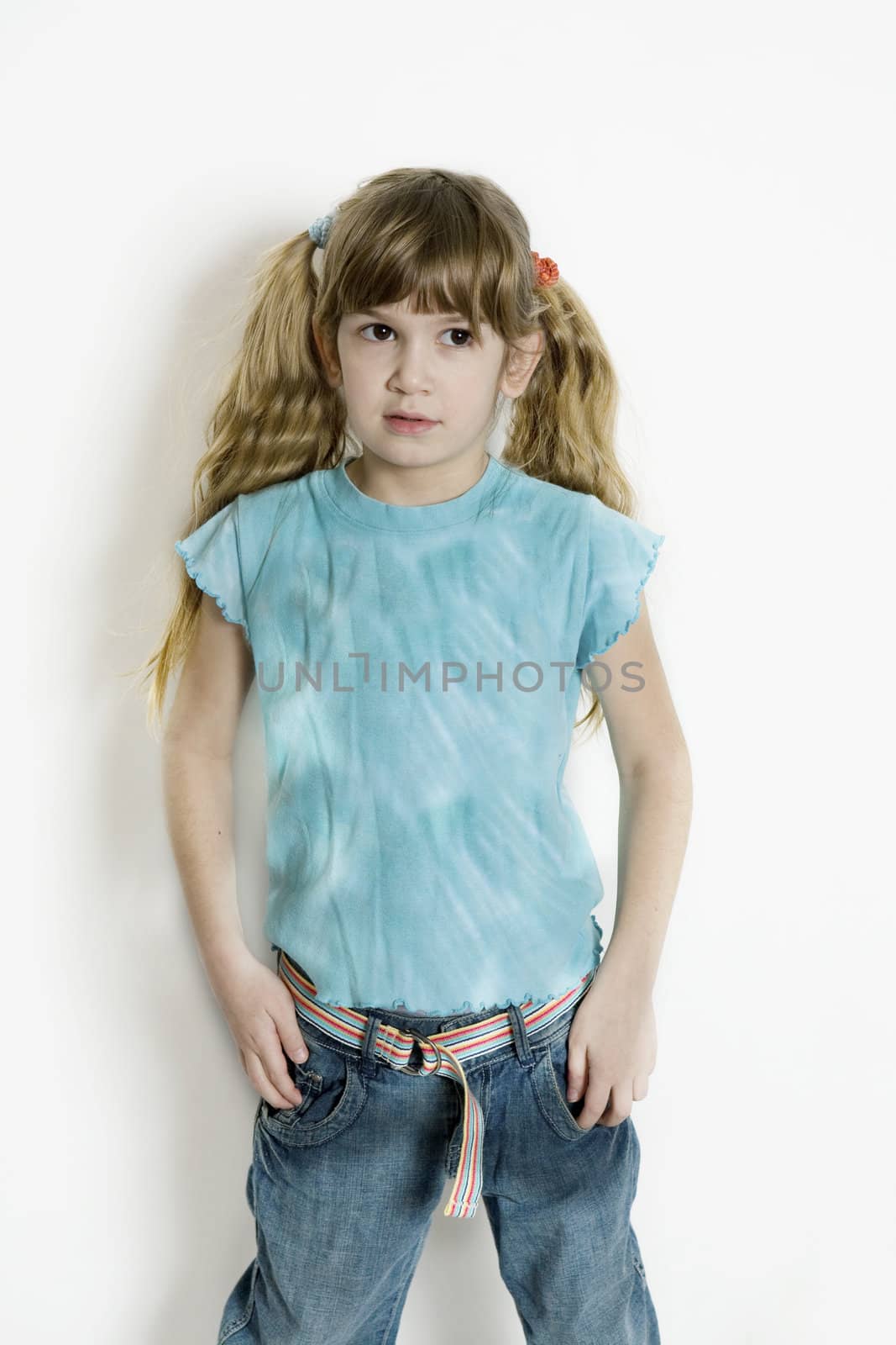 young cute little girl. Isolated front white