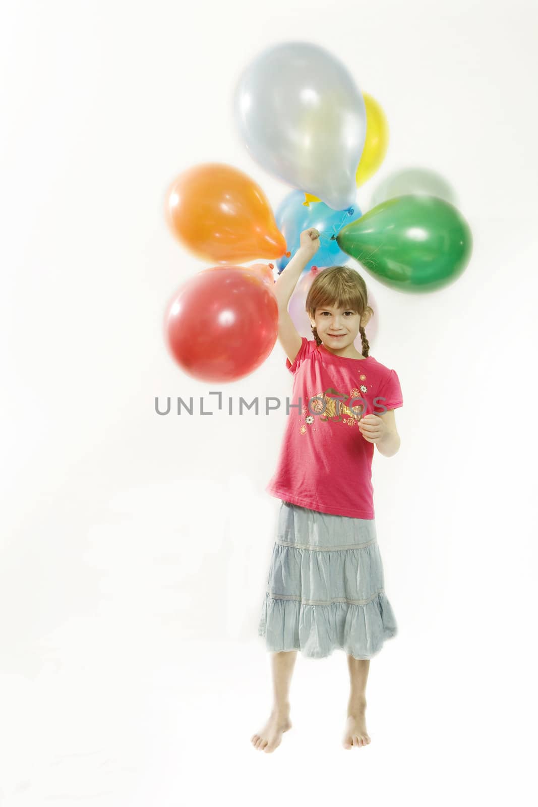 young happy girl with colour balloons by elenarostunova