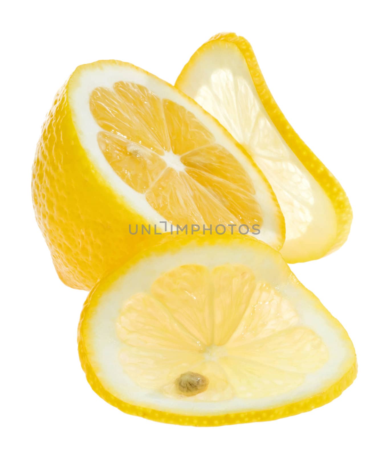 Cut yellow lemon isolated on white