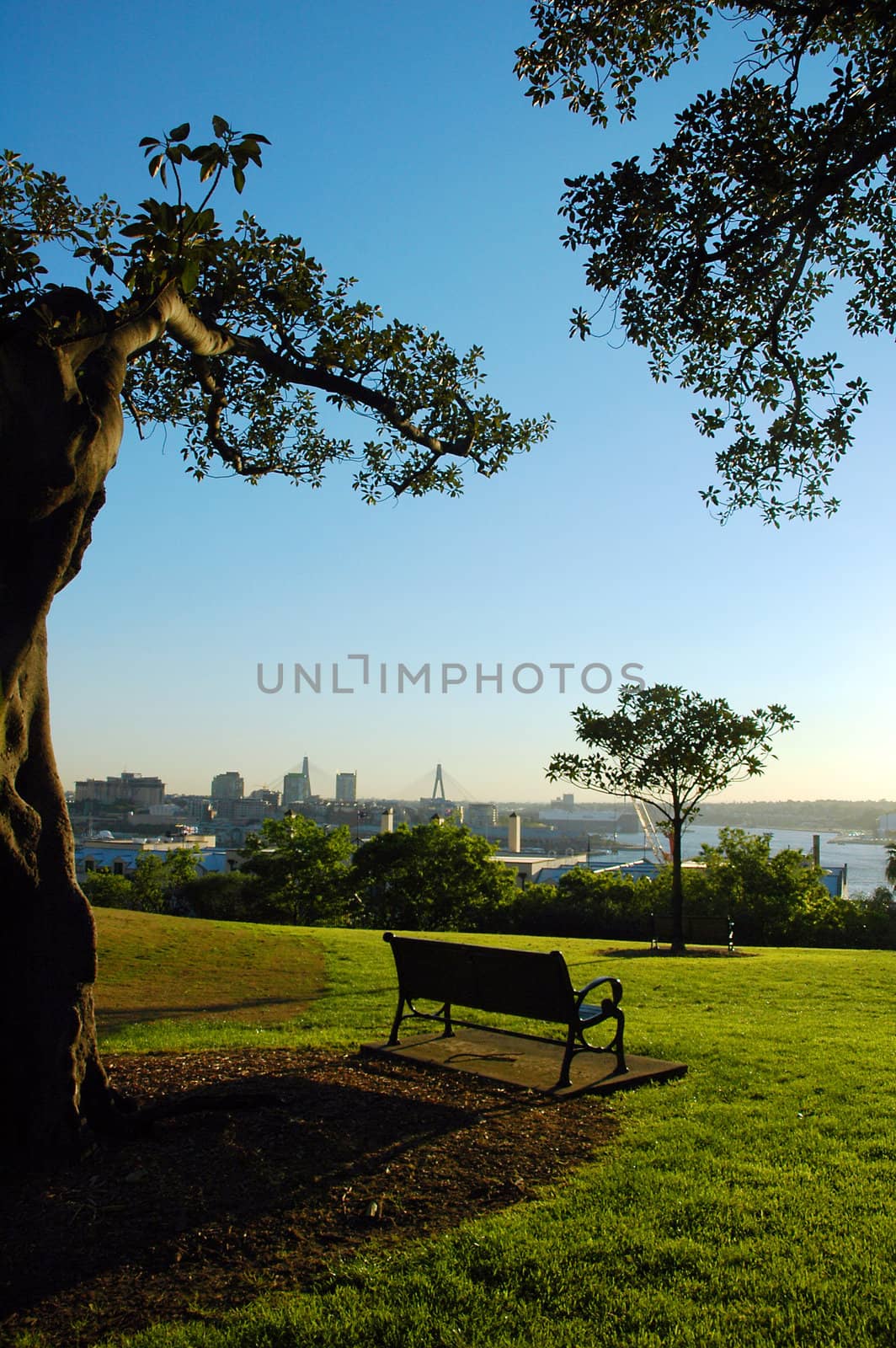 abandoned bench in The Rocks (Sydney), Darling Harbour lookout