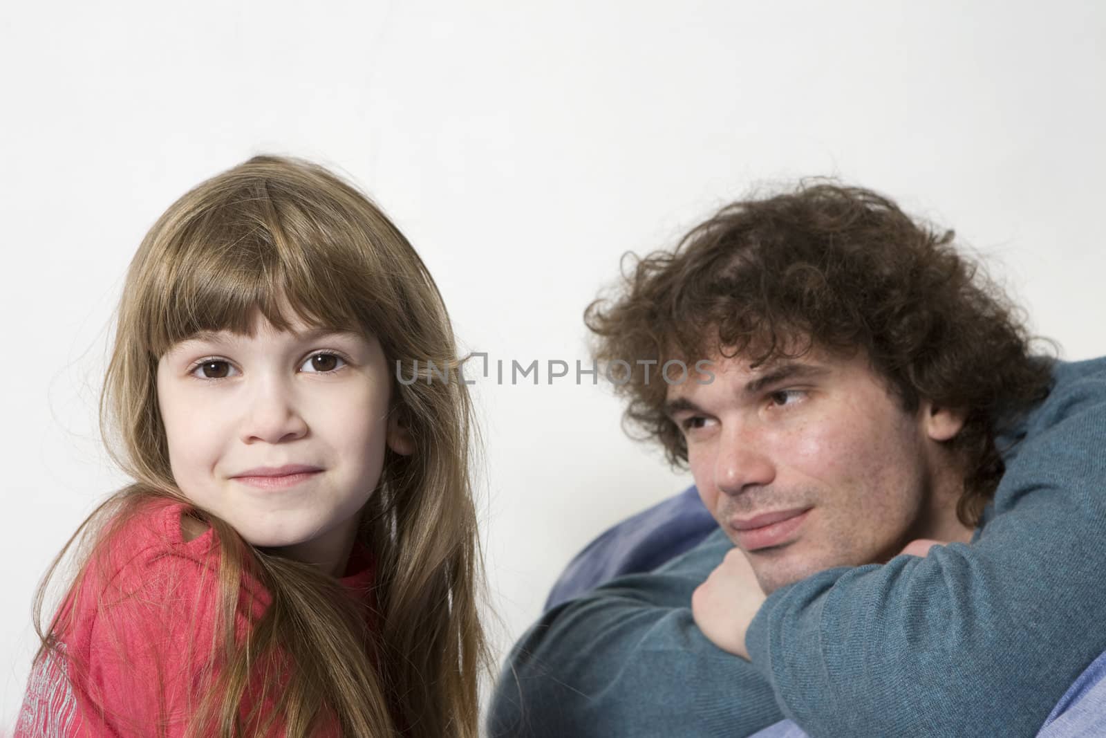 portrait happy  curl father and daughter by elenarostunova