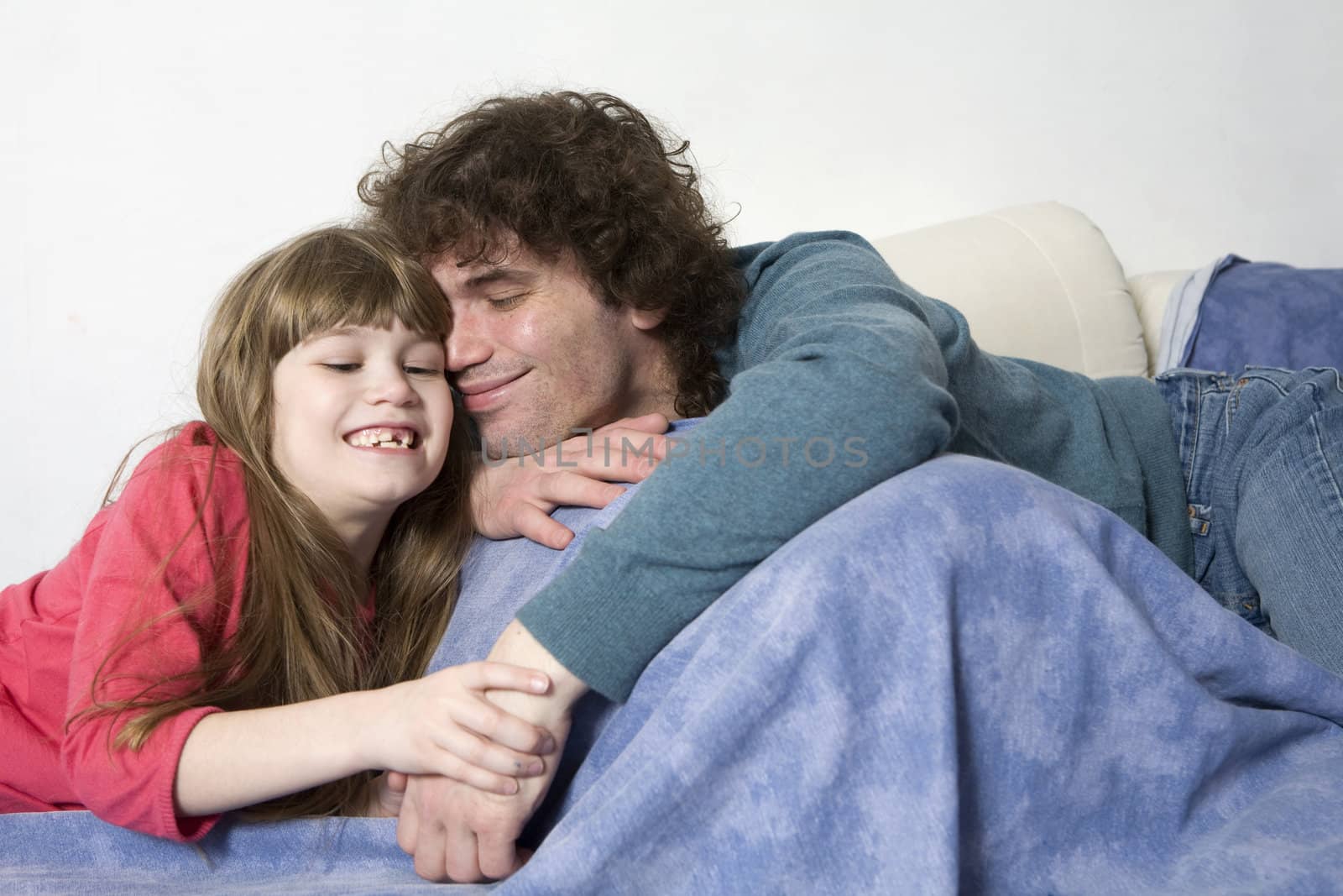 portrait happy  curl father and daughter