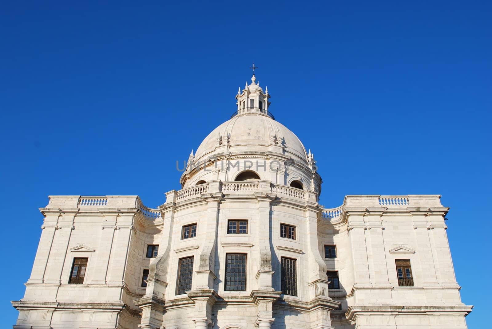 famous landmark/monument in Lisbon on blue sky background