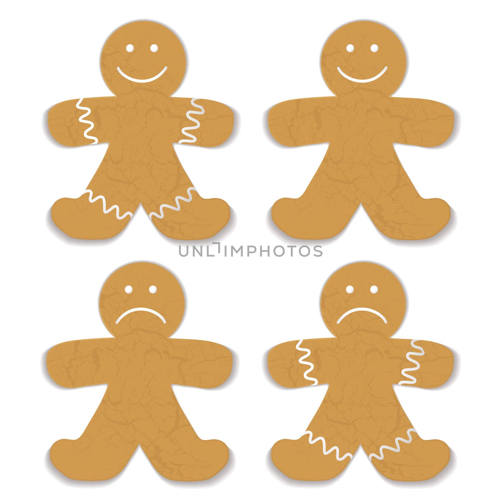 Illustrated gingerbread man with white frosting and smile variation