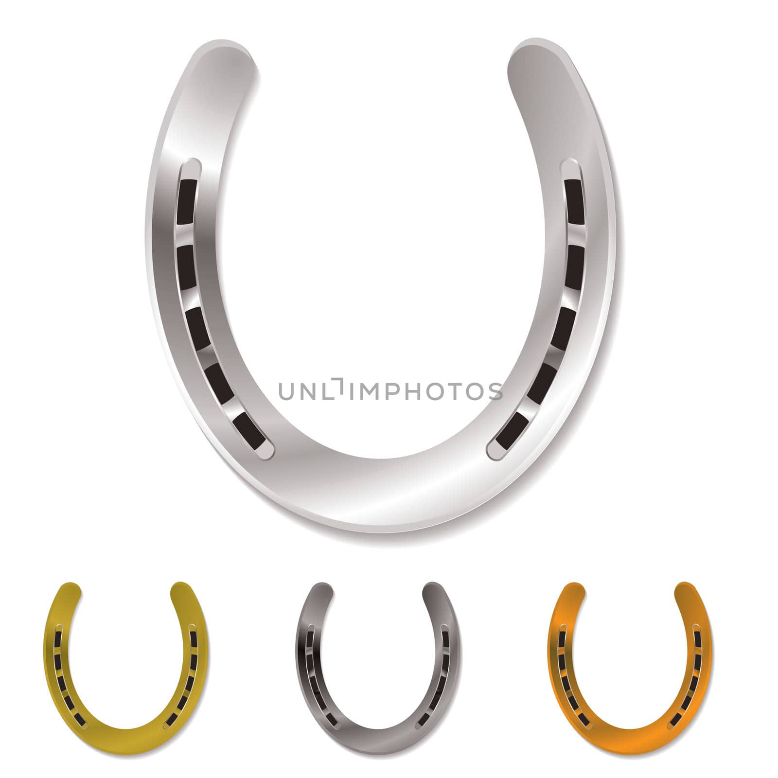Collection of horseshoes in four different colors with drop shadow