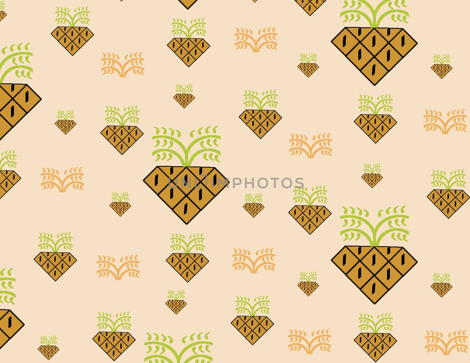 Stylized pineapples on a peach colored background giving a retro feeling - a raster illustration.