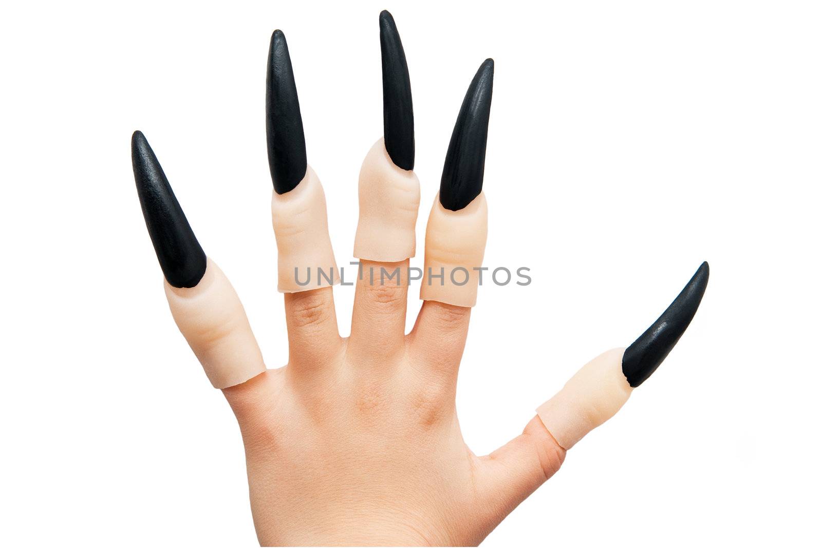 A hand with long black claws