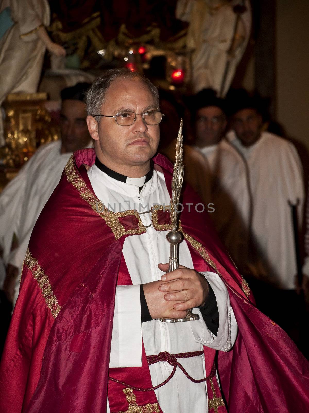 LUQA, MALTA - APR10 - Parish priest of Luqa during the Good Friday procession in Malta April 10, 2009