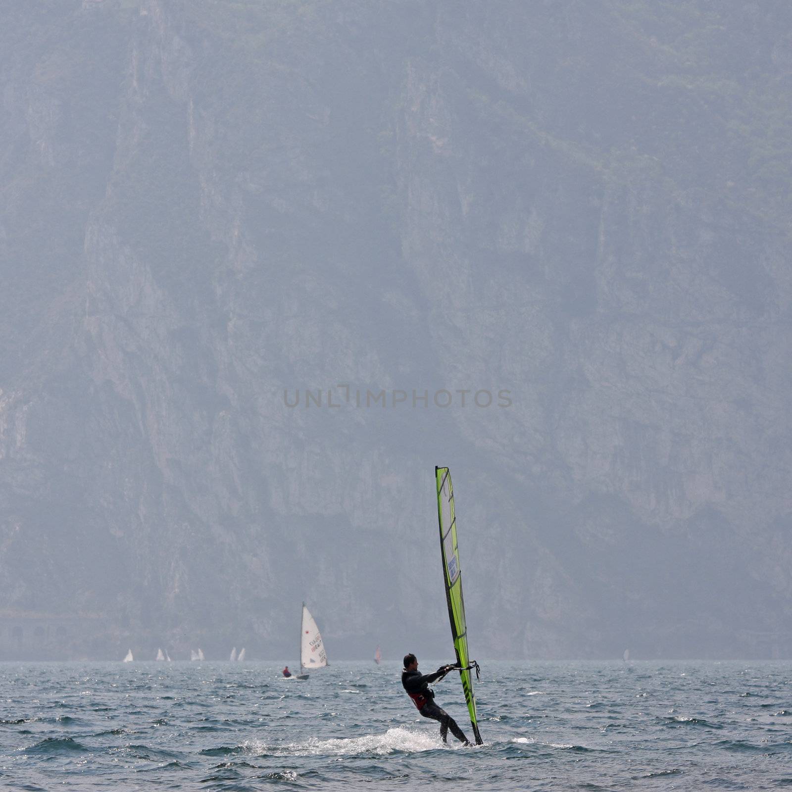 wind surfer at garda lake in italy