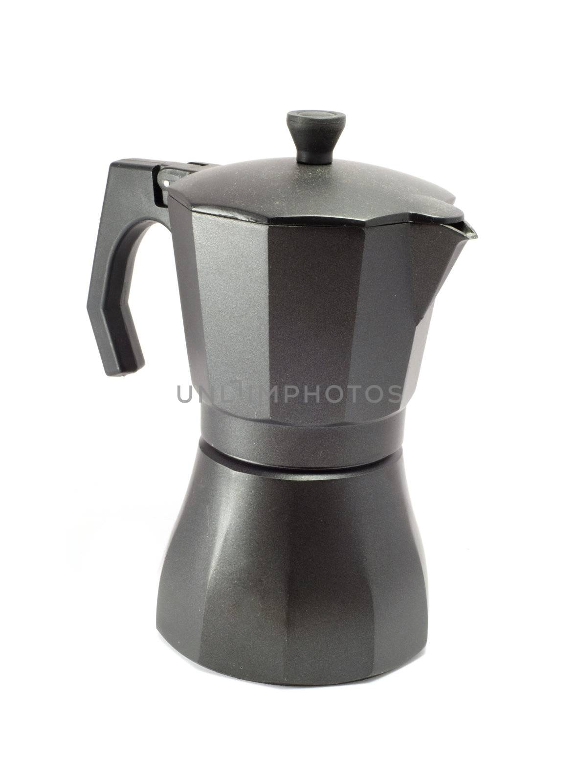 Black Italian coffee maker isolated on white background