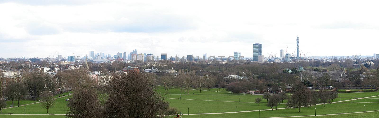 Panoramic view of London skyline seen from Primrose Hill