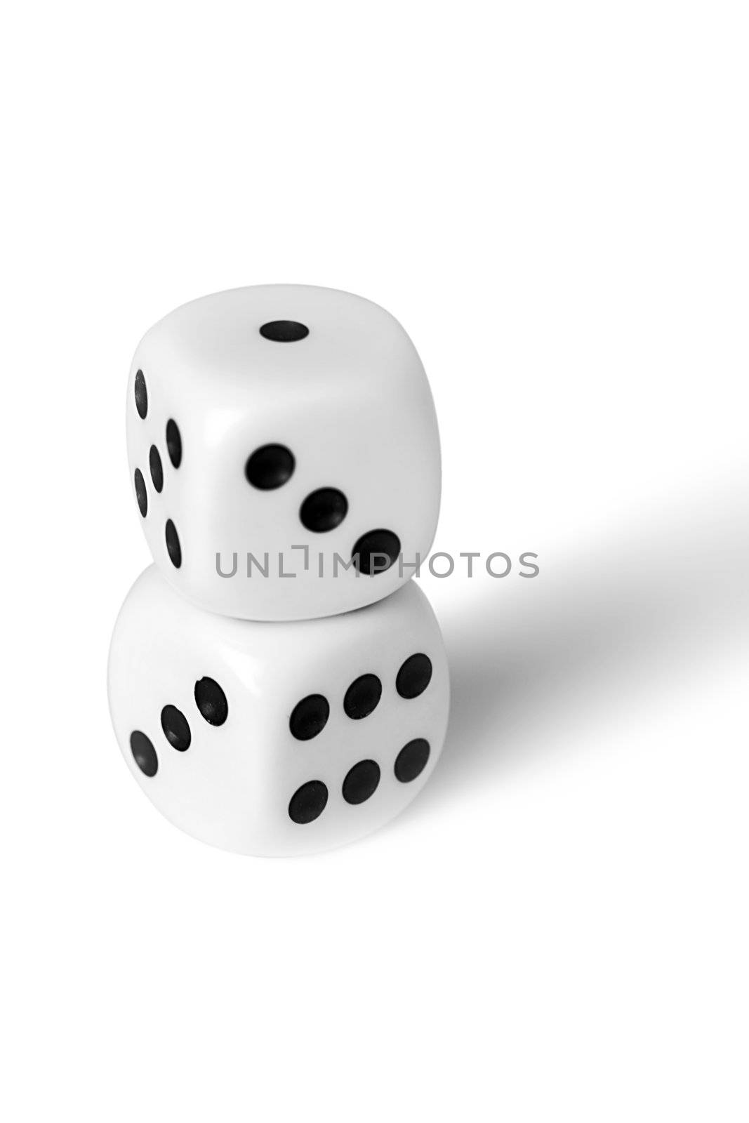 Playing cubes of white colour on a white background