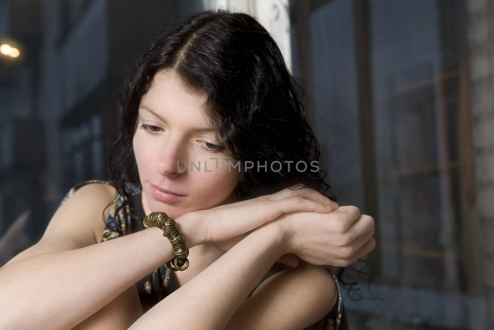 portrait curl attractive young brunette woman