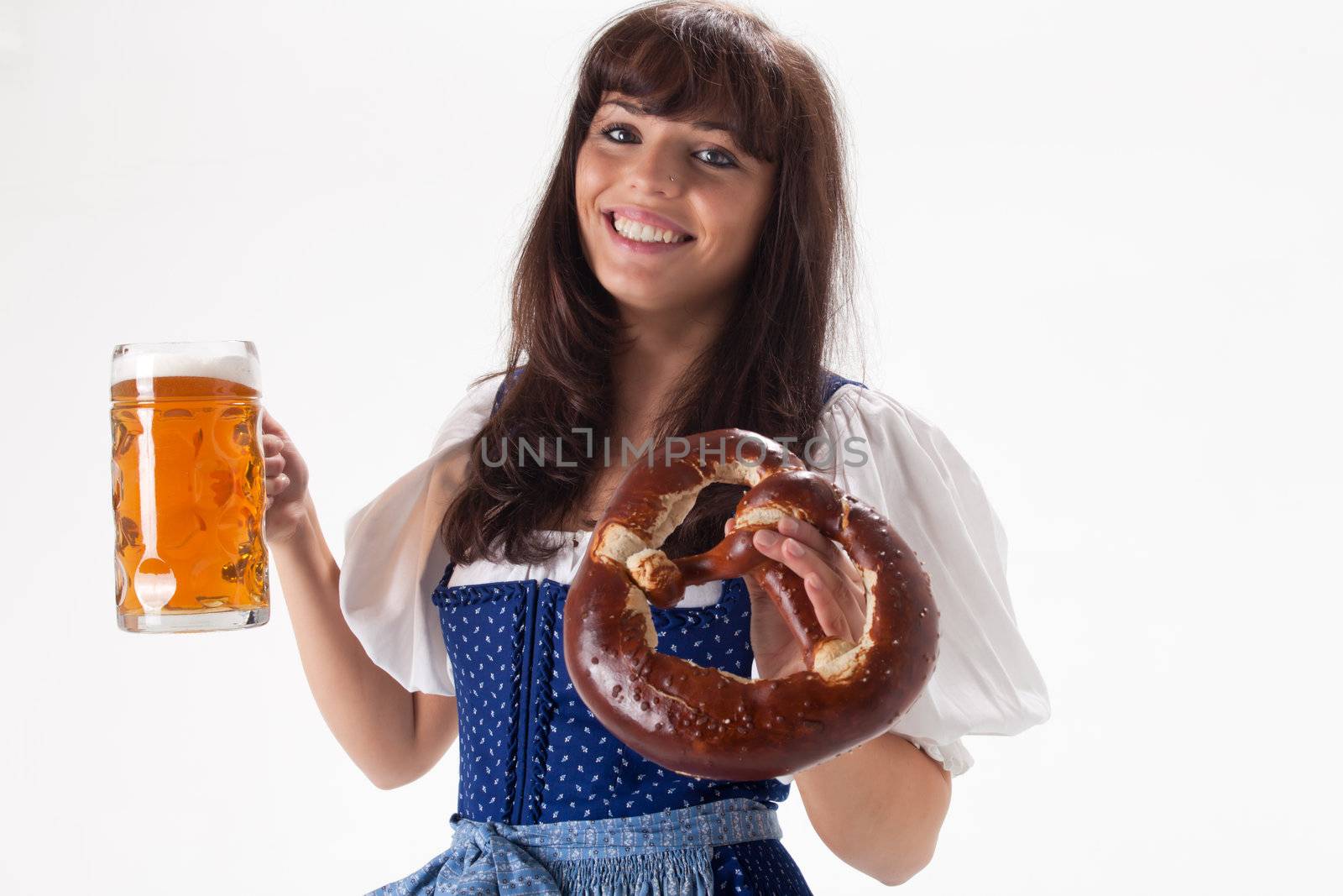 bavarian girl in a costume with beer by bernjuer