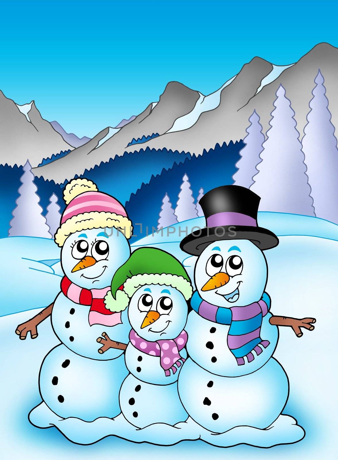 Winter theme with snowman family by clairev