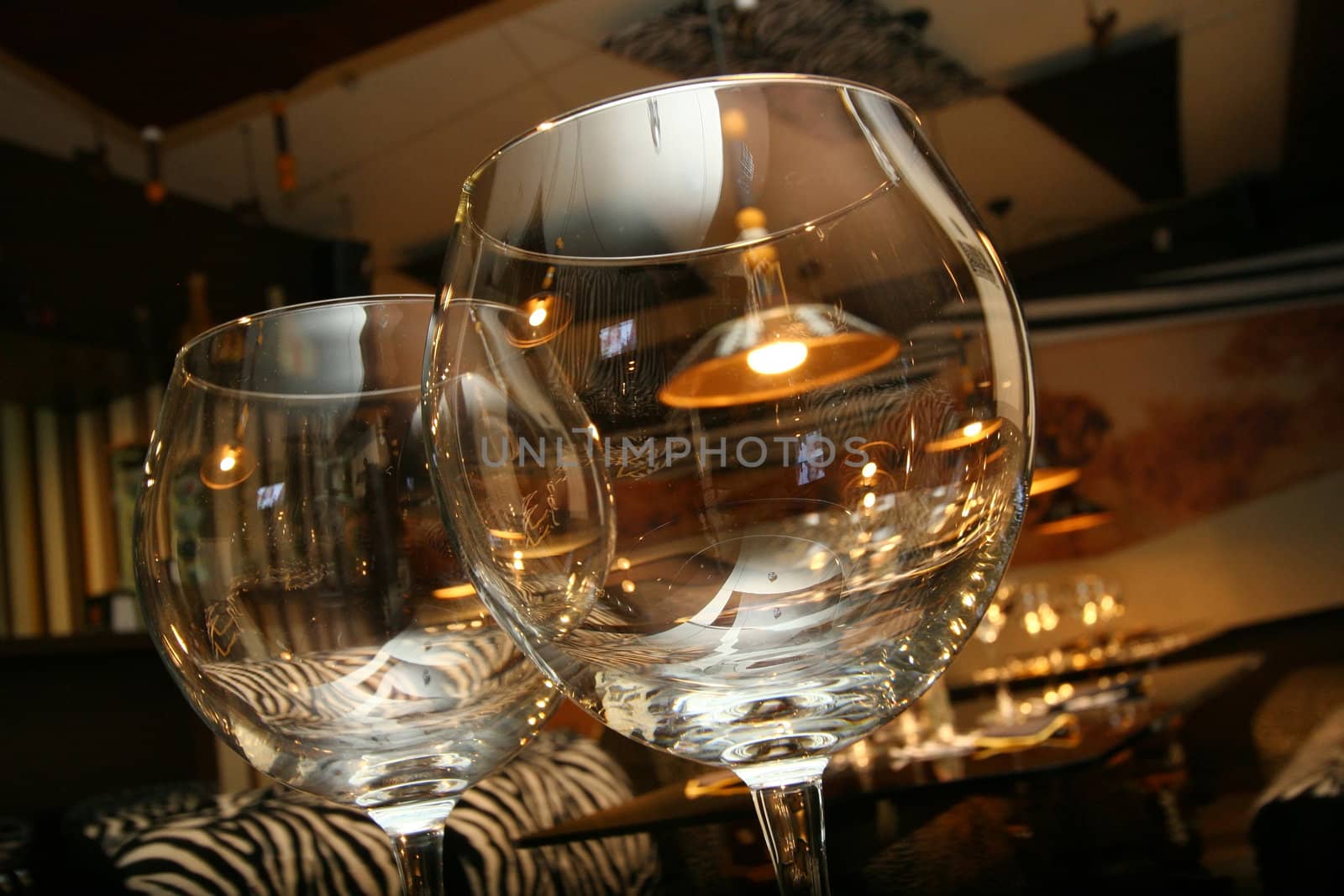 Two crystal glasses on a table at restaurant