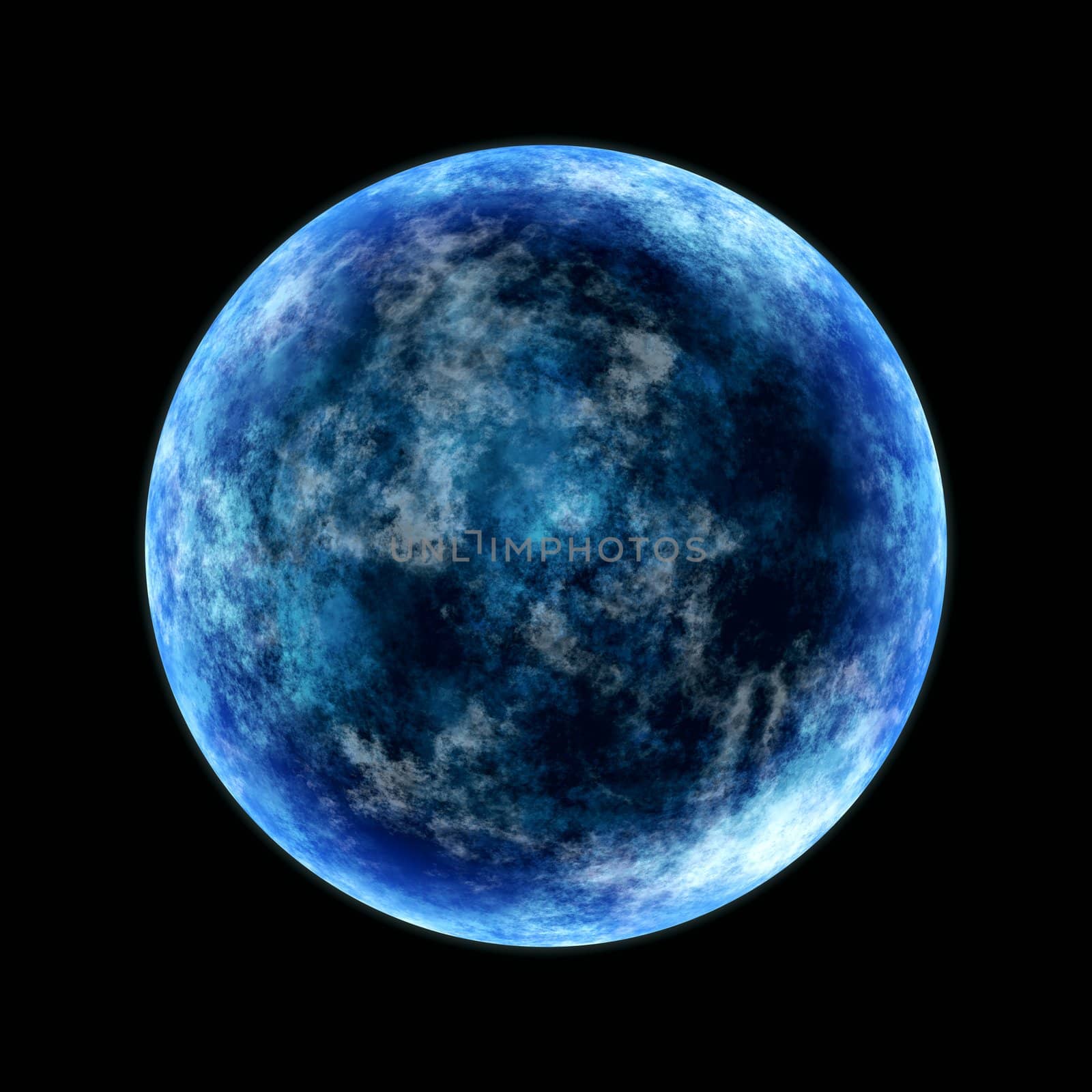 round planet lighted from the side in cold blue
