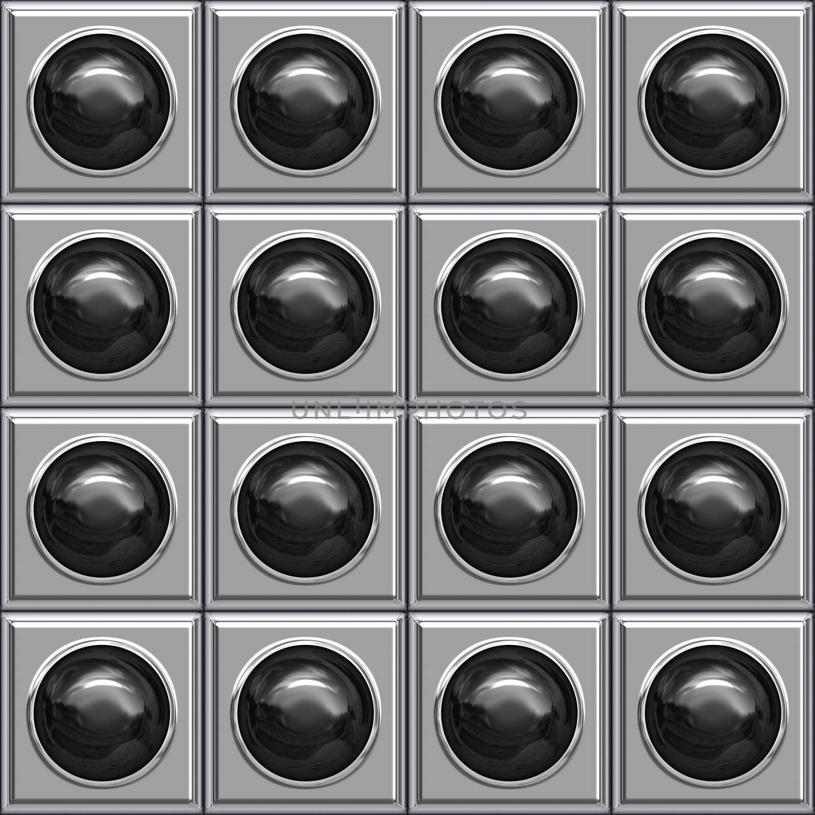 seamless texture of glossy black balls in metallic boxes