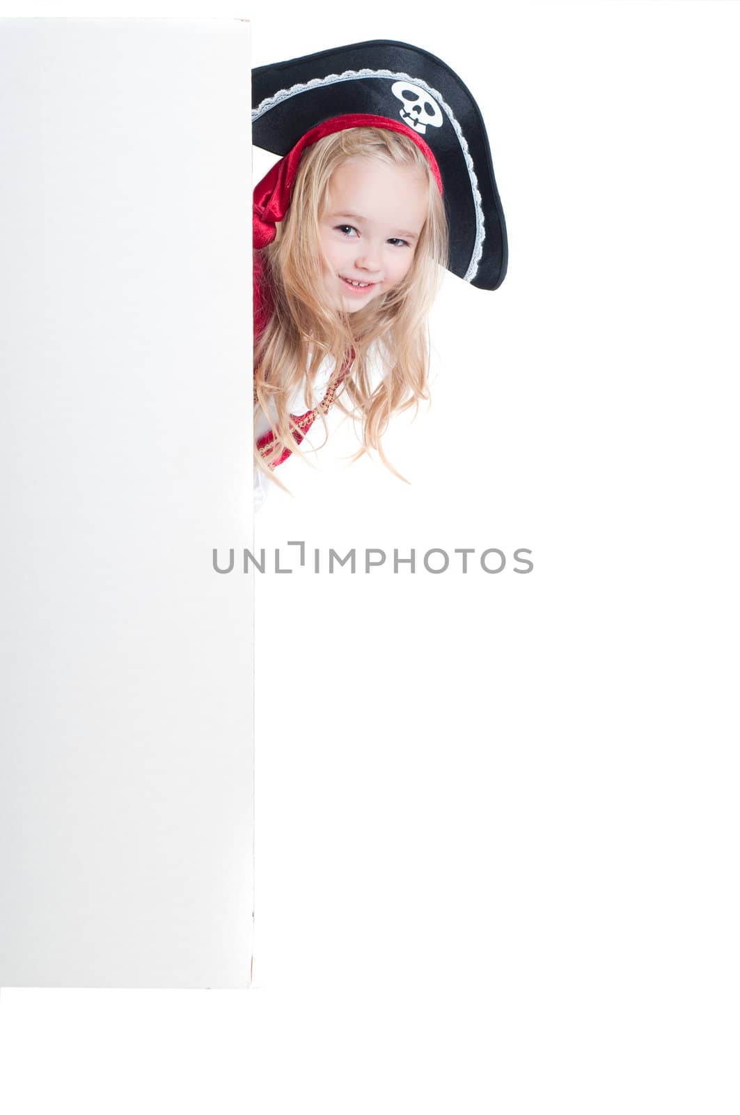 Beautiful baby girl dressed up for Christmas isolated in white