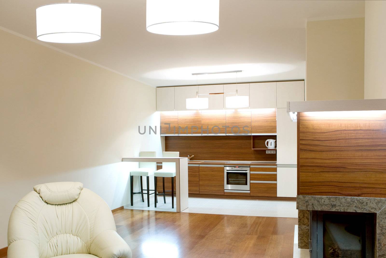 Food preparation space in the modern apartment.