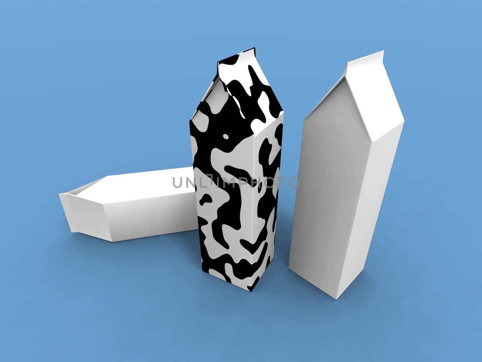a 3d render of some milk packs on a blue background