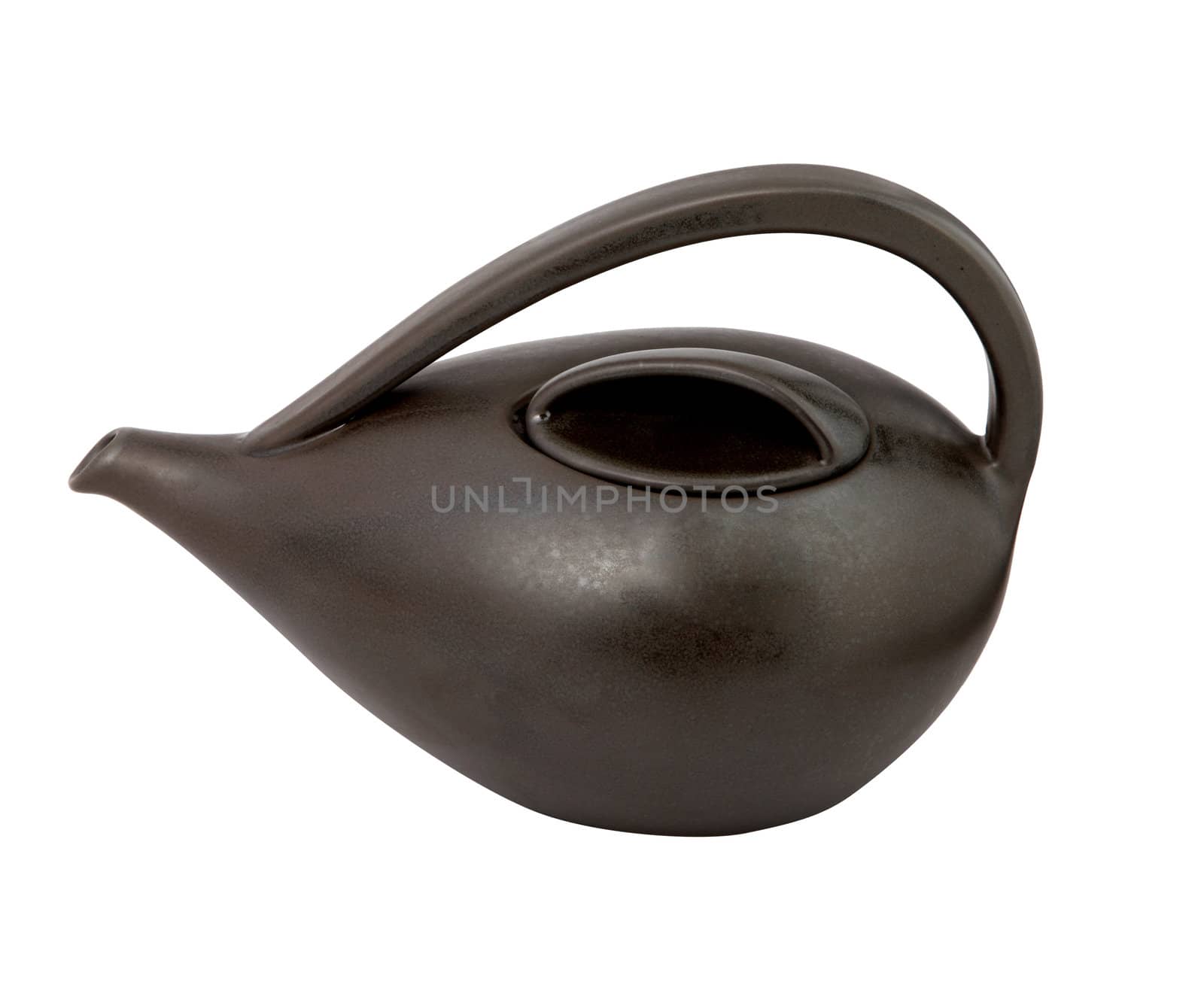 Brown ceramic teapot on white background. With clipping path.