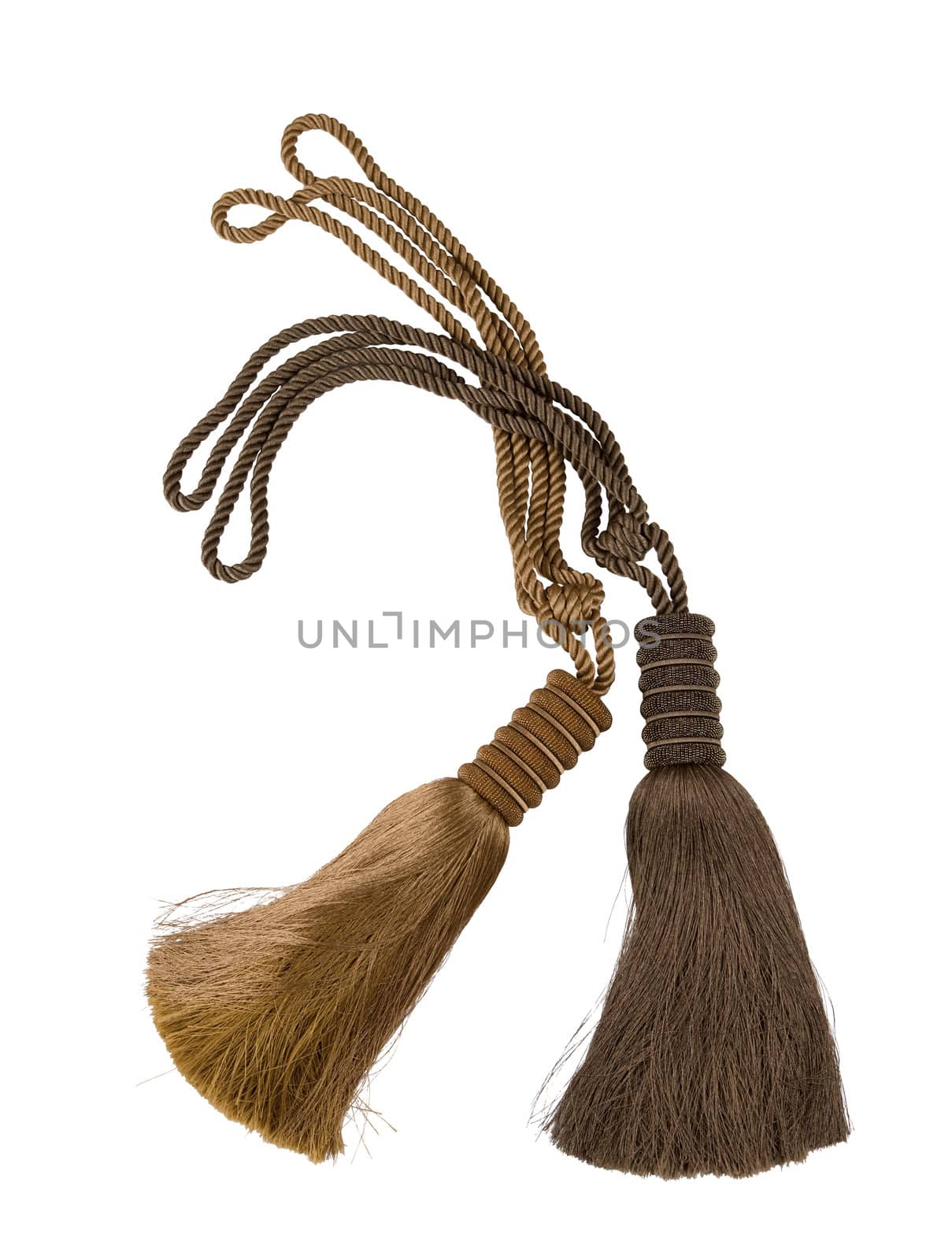 Brown curtain tassel isolated on white. With clipping path.