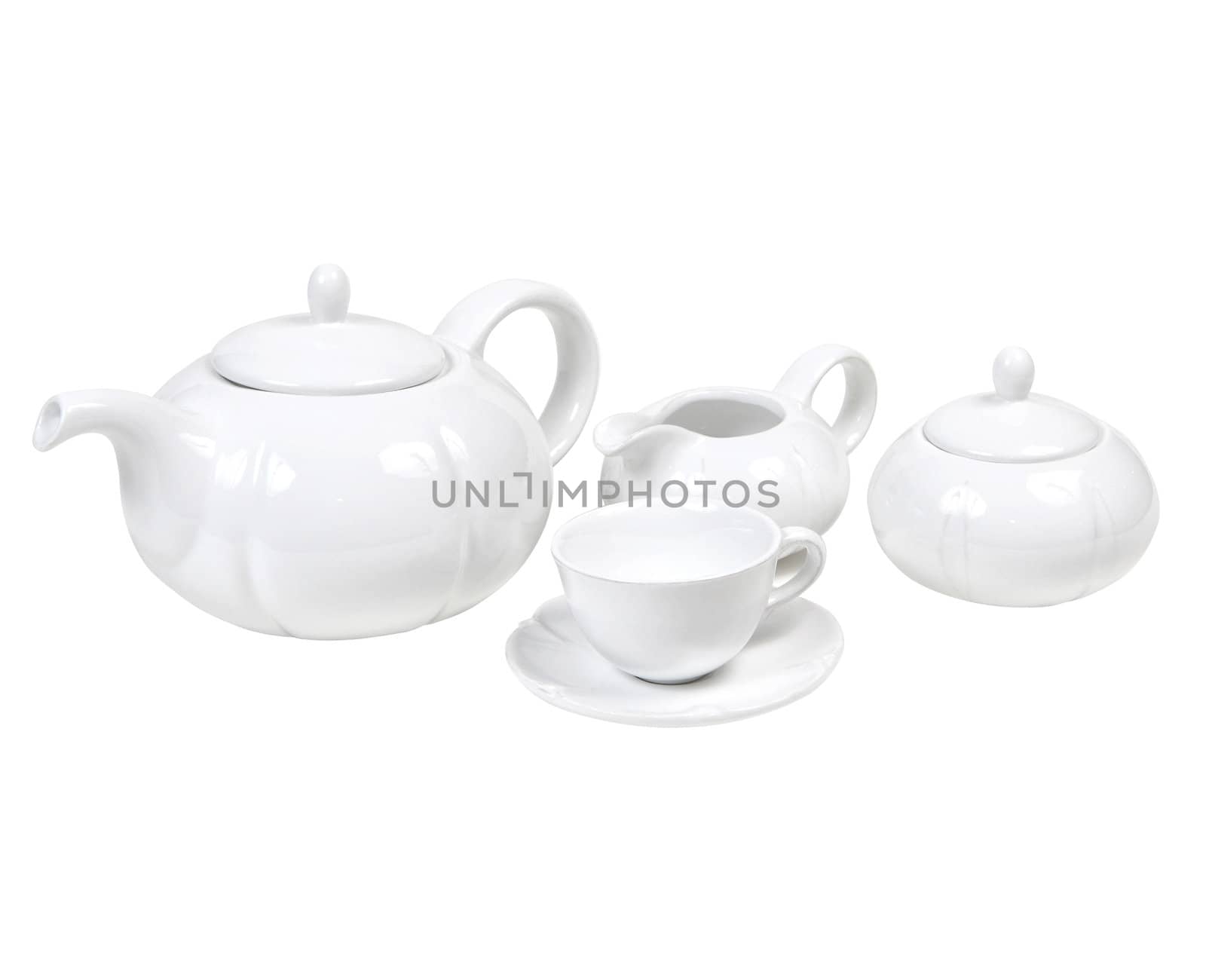 White ceramic tea set. With clipping path.