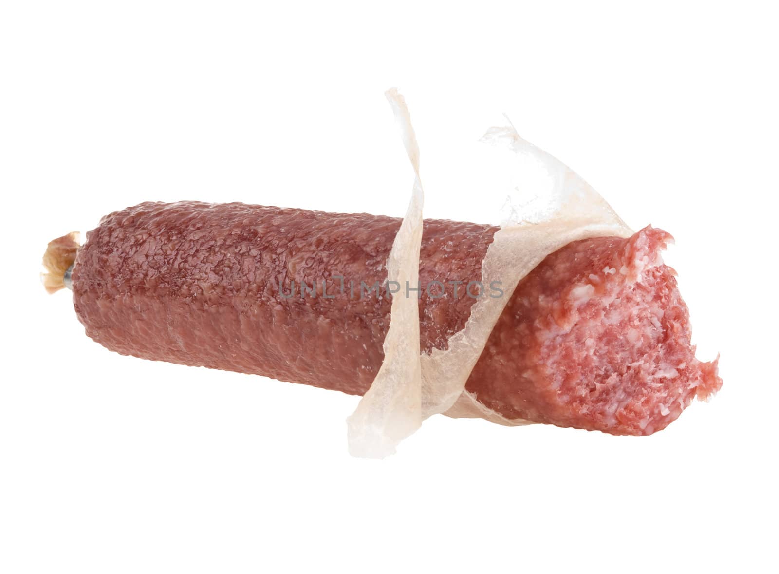 Salami isolated on white background. Clipping path