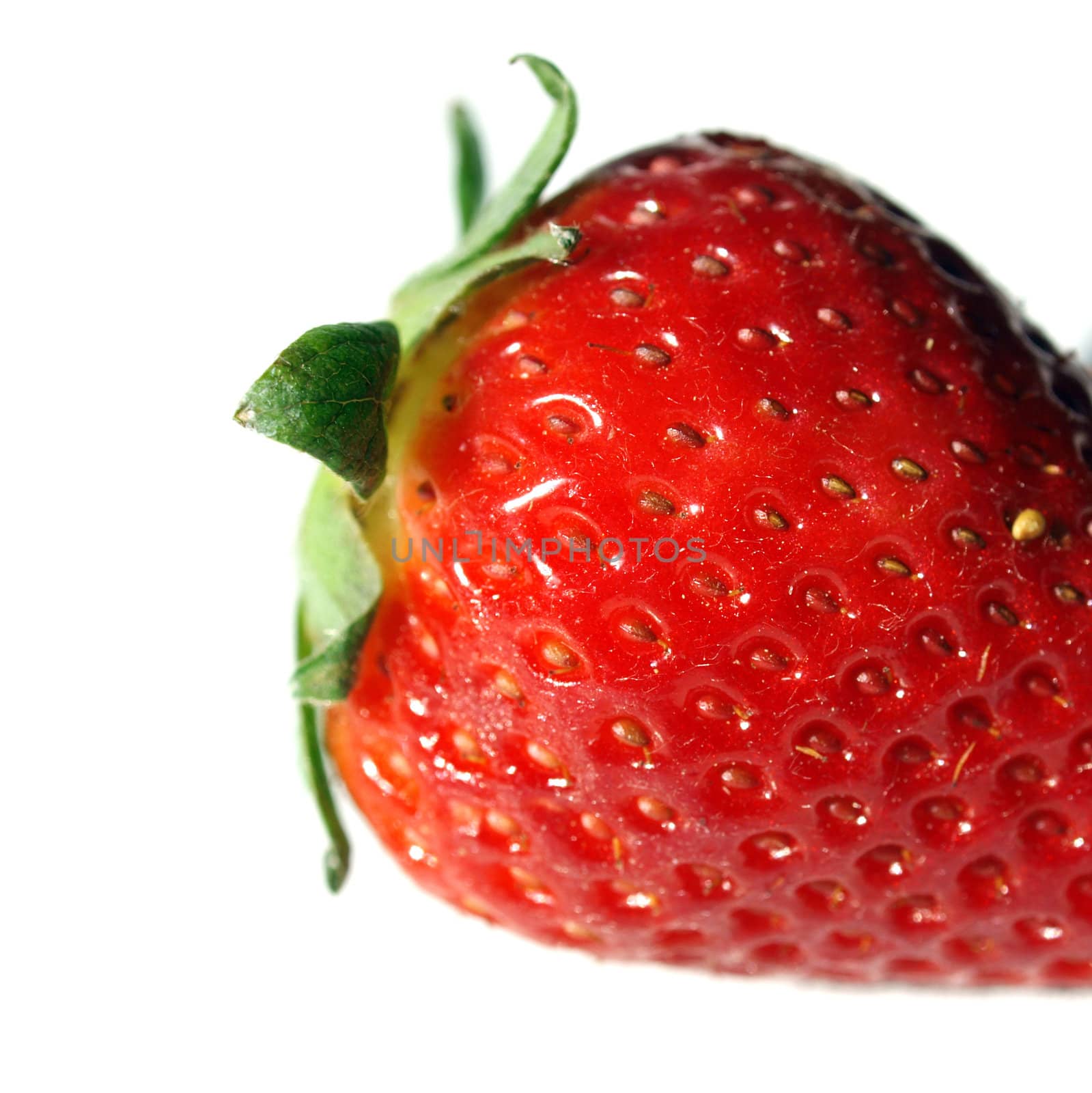 Detail of strawberries isolated over white with copy space