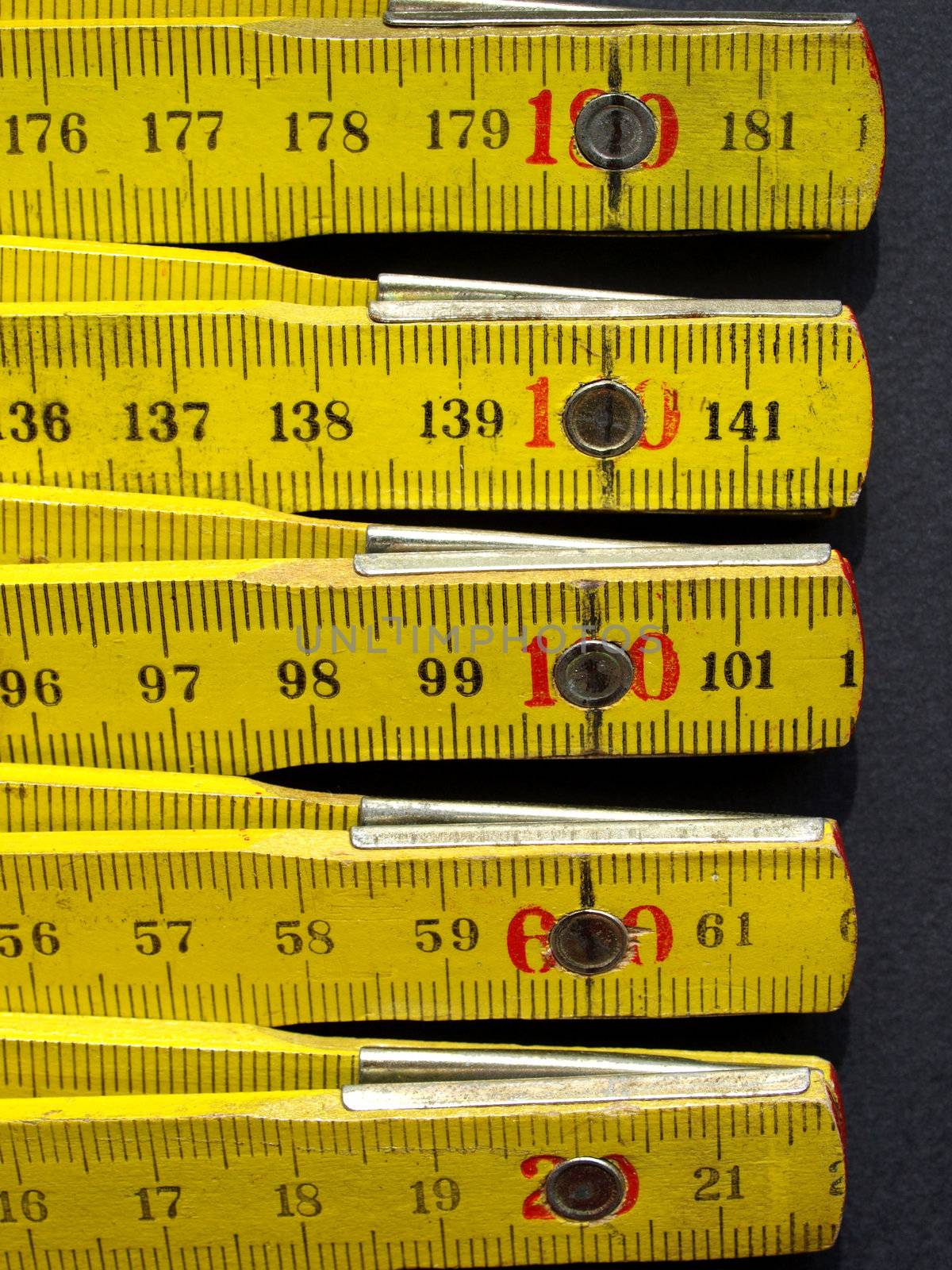 Detail of a wooden metric carpenter ruler