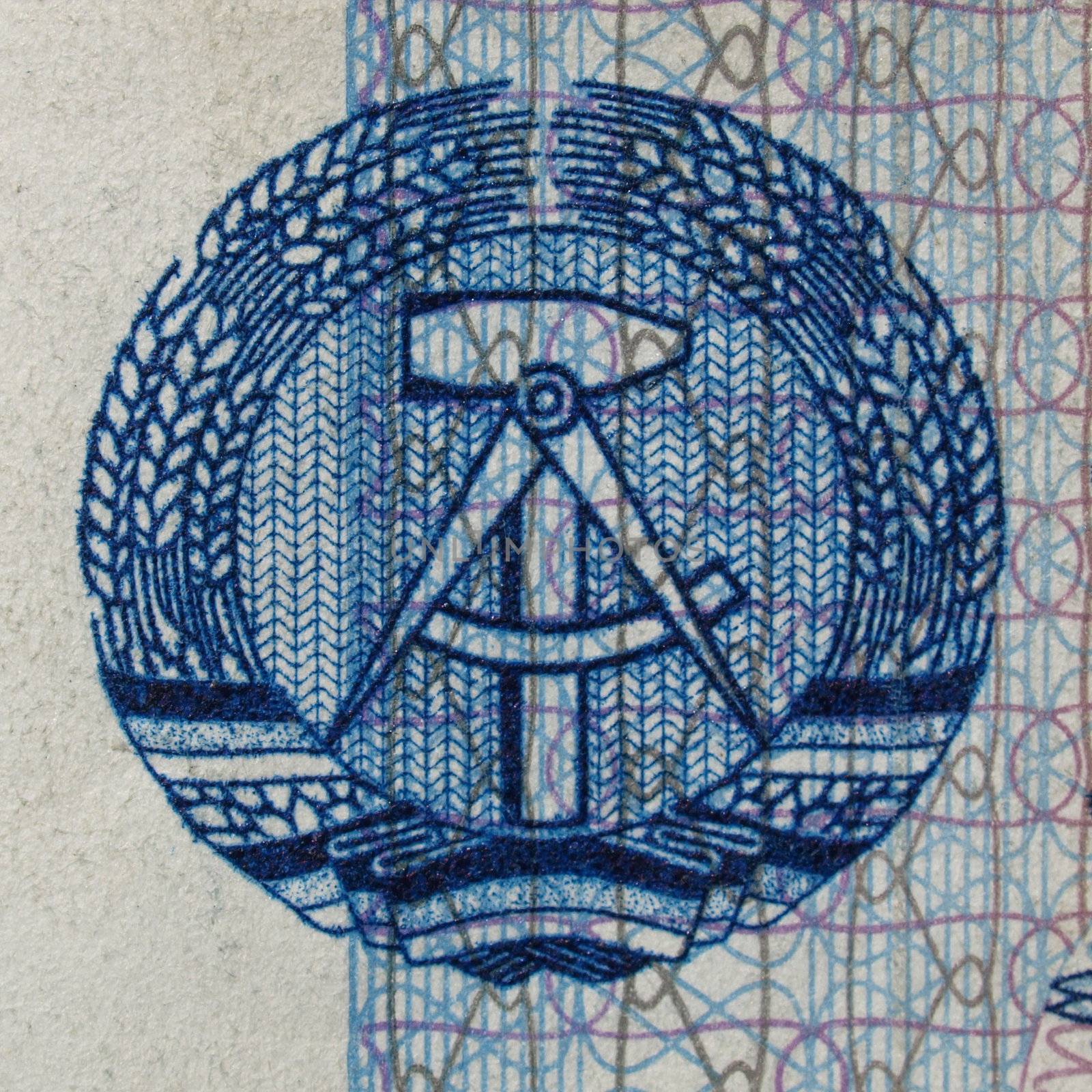 DDR symbol on a 100 Mark banknote from East Germany  - Note: no more in use since german reunification in 1989