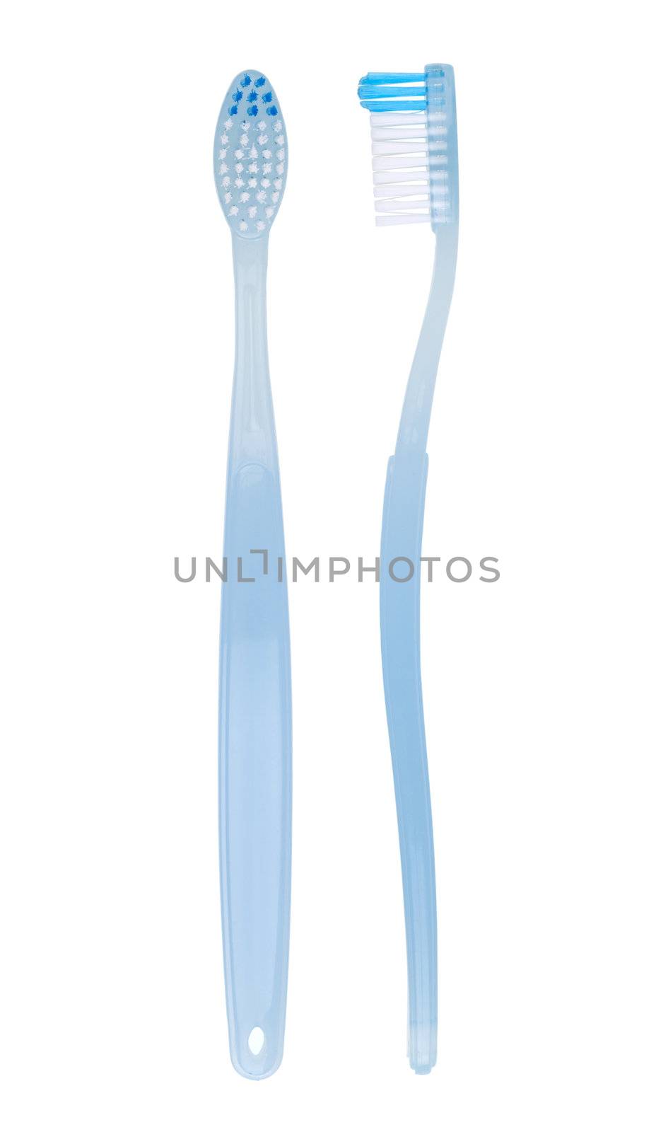 Macro shot of blue toothbrush. With clipping path.
