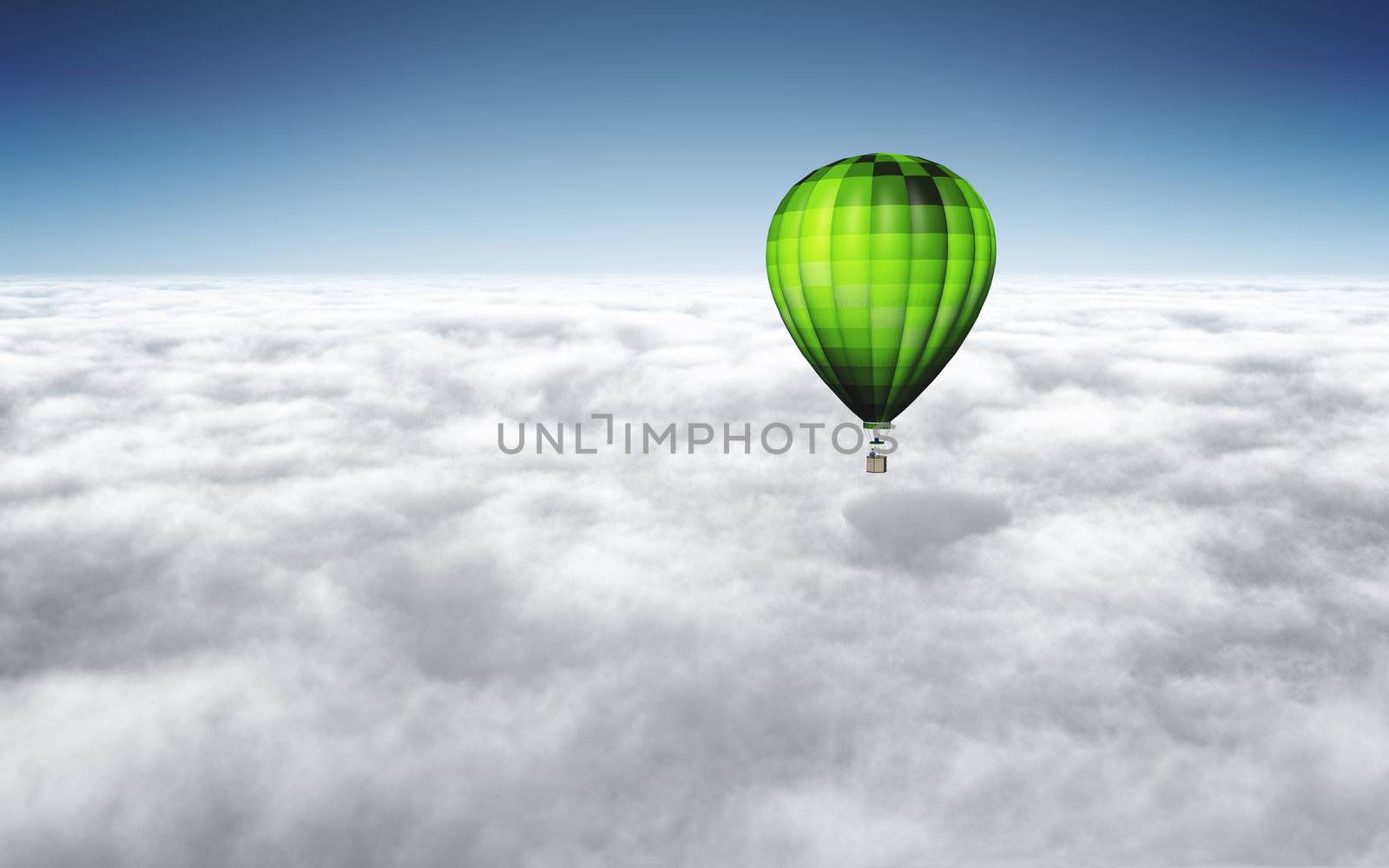 An image of a nice green balloon above the clouds with space for your text