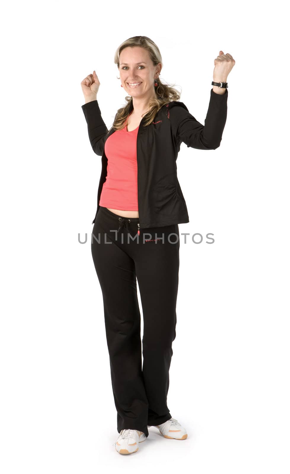 Young women with sportswear on white background